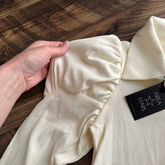 SOLD Area Stars NWT Cream Ford Puff Sleeve Rib Knit Long Sleeve Top - Picture 6 of 10